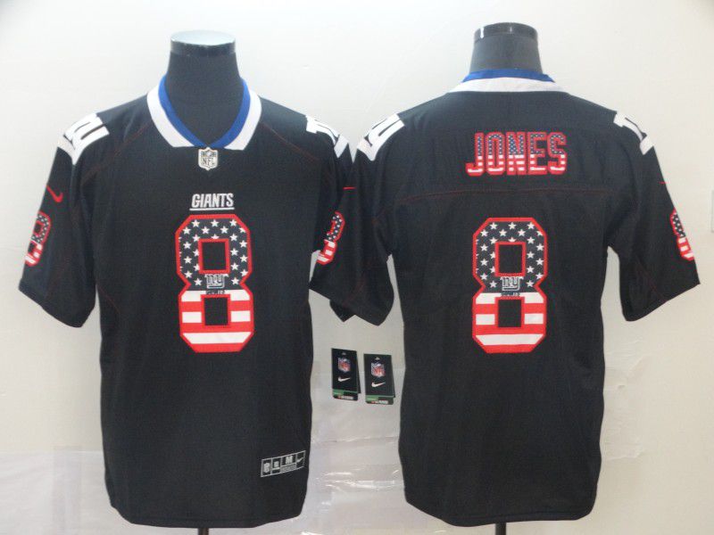 Men New York Giants 8 Jones Black Nike USA Flag Fashion Black Color Rush Limited Jersey
